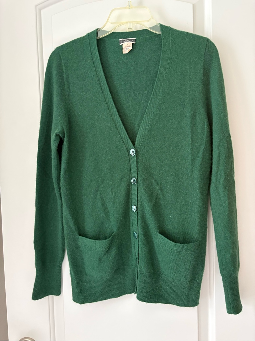 J. Crew Cashmere Forest Green V-Neck Button Cardigan